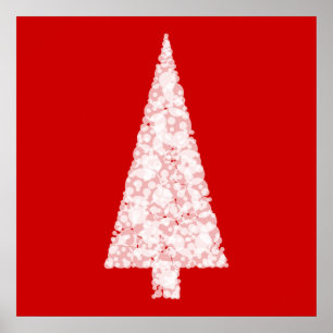 Poster Árvore do White Christmas. No vermelho. Moderno