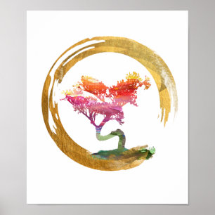 Pôster Árvore dos bonsais. Círculo de Enso do zen. Arte