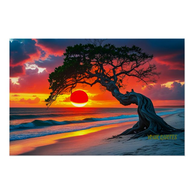 Pôster Árvore Dramática do Pôr do Sol sobre a Parede de A (Frente)