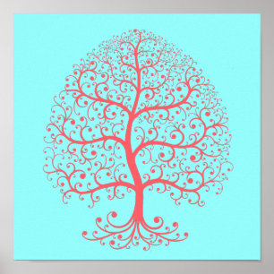 Poster Árvore Elegante de Pastel Rosa Retroativo da Vida