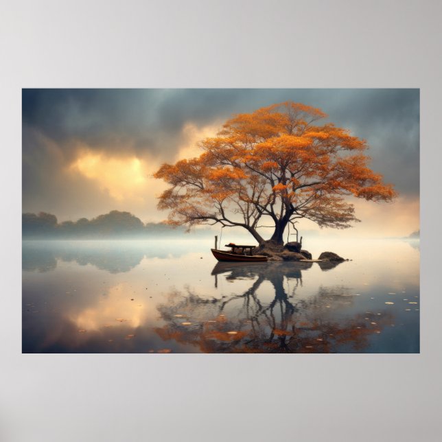 Poster Árvore Em Calm Lake Serene Landscape (Frente)