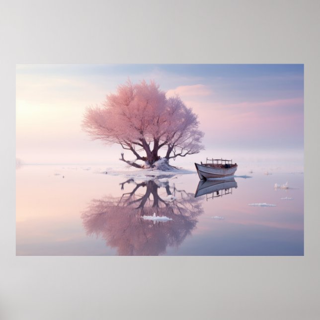 Poster Árvore Em Calm Lake Serene Landscape (Frente)