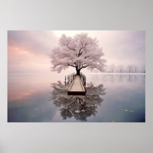 Poster Árvore Em Calm Lake Serene Landscape