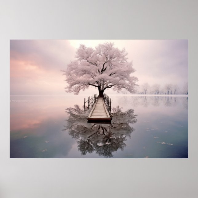 Poster Árvore Em Calm Lake Serene Landscape (Frente)