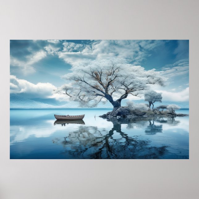 Poster Árvore Em Calm Lake Serene Landscape (Frente)