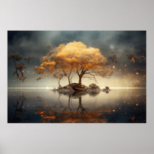 Poster Árvore Em Calm Lake Serene Landscape