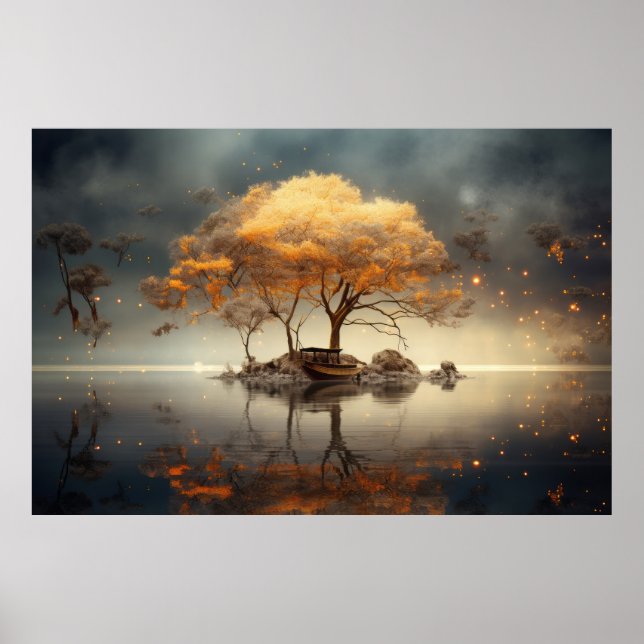 Poster Árvore Em Calm Lake Serene Landscape (Frente)