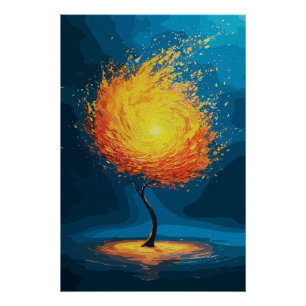 Pôster Árvore Flamejante da Vida   Arte Abstrata de Natur