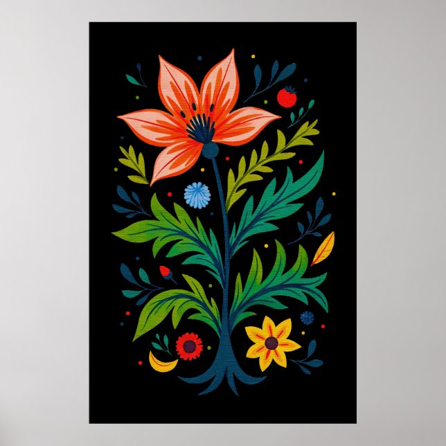 Poster Árvore Floral Boho Preta e Temperamental Arte Folc (Frente)