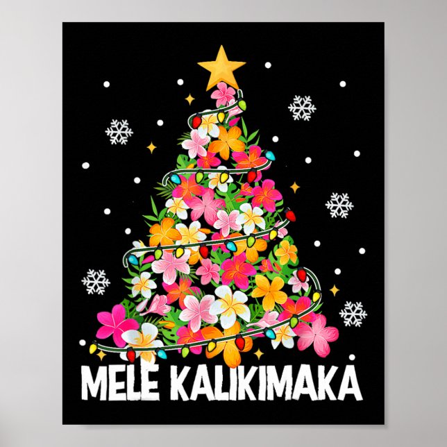 Poster Árvore Floral de Natal Havaiana Mele Kalikimaka Tr (Frente)