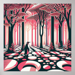 Poster Árvore Florestal de Nostalgia Geométrica Pinguim-R