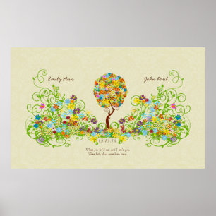 Poster Árvore foliar de papelada florestal entalada