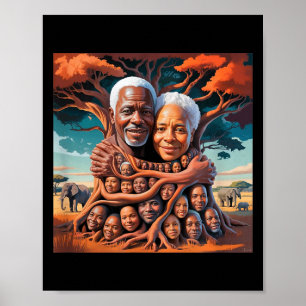 Poster Árvore genealógica afro-americana raízes desenho d