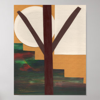 Poster Árvore Marrom Abstrata com Formas Geométricas