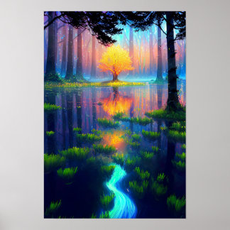 Poster Árvore ouro na Aura do Pântano Mágico