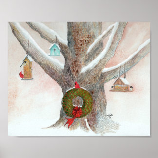Poster Árvore Pássaro de Natal