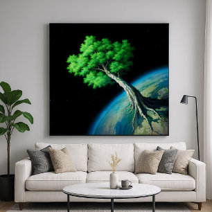 Poster Árvore Planeta - Design de Arte Fantástica