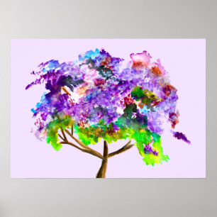 Poster Árvore roxa Jacaranda de aquarela fina