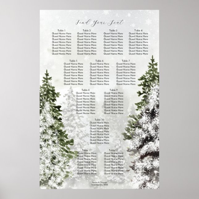 Poster árvore russa de inverno neve gráfico de casamento (Frente)