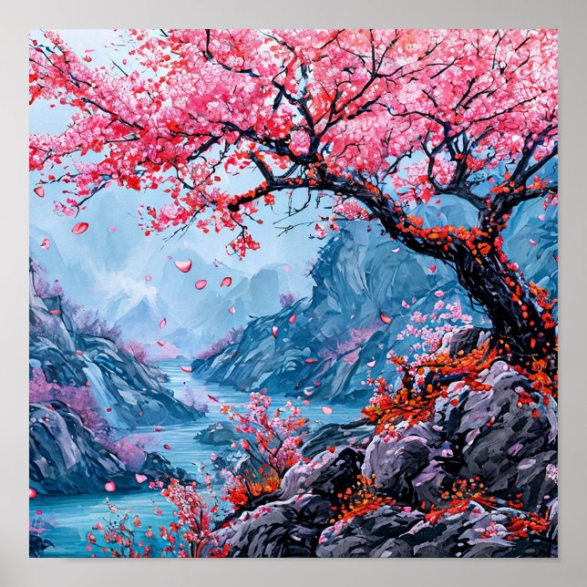 Poster Árvore Sakura Arte de Parede de Flor de Cerejeira (Frente)