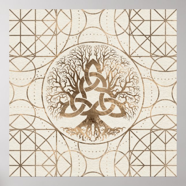 Poster Árvore salva-vidas - Yggdrasil com ouro Triquetra  (Frente)