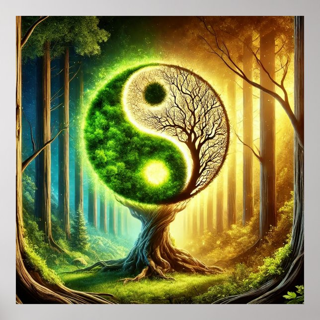 Poster Árvore Simbólica Com Desenho Yin Yang (Frente)