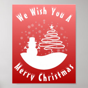 Poster Árvore Snowman de inverno Branco