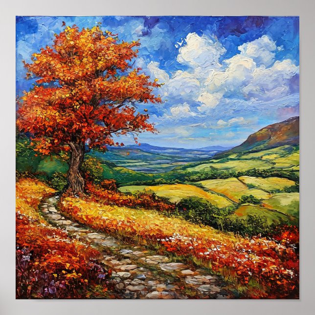Poster 🌳 Árvore Solitária Campo Vazio Paisagem Serenidad (Frente)