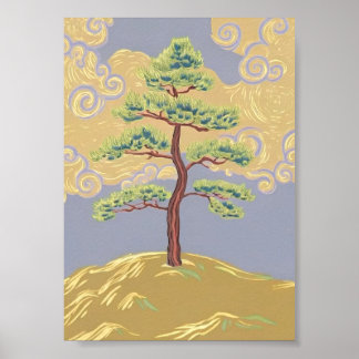 Poster Árvore Solitária de Pinheiro no Morro Nebuloso Pos