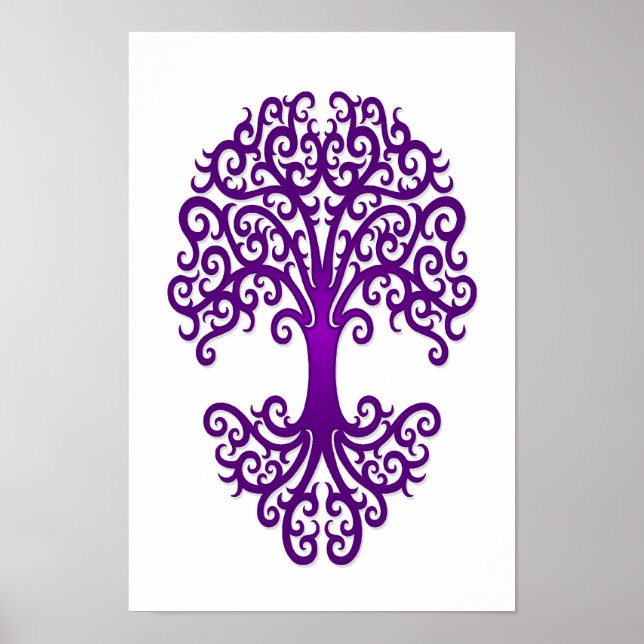 Poster Árvore Tribal da Vida Roxo em Branco (Frente)
