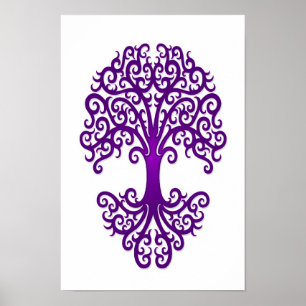 Poster Árvore tribal do roxo da vida no branco