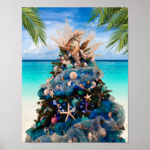 Poster Árvore tropical de Natal costeiro da felizÁrvore d