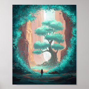 Poster Árvore Turquesa Encantada Canyon Fantasia Arte da