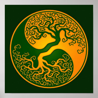 Pôster Árvore Verde ouro da Vida Yin Yang