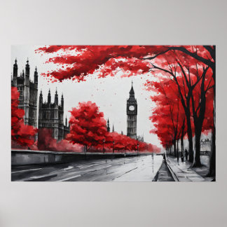Poster Árvore vermelha com Big Ben