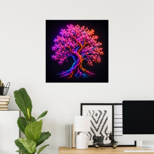 Poster Árvore Vibrante de Cerejeira em Flor com Neon e Ar