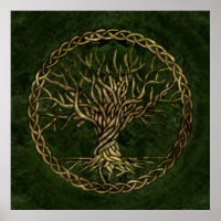Árvore viva - Yggdrasil - verde e ouro