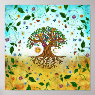Poster Árvore Whimsical da Vida - Yggdrasil