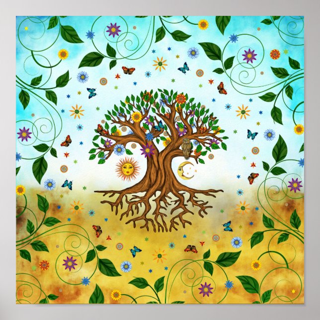 Poster Árvore Whimsical da Vida - Yggdrasil (Frente)