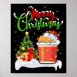 Poster Árvore Xmas Luzes Santa Hat Comida Rápida Noodais