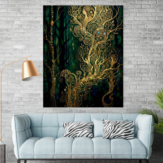 Poster Árvores Abstratas Inspiradas em Klimt em Dourado (Criador carregado)