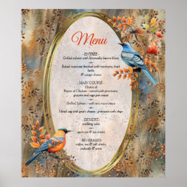 Poster Árvores altas, Folhas de outono e Aves Azuis.