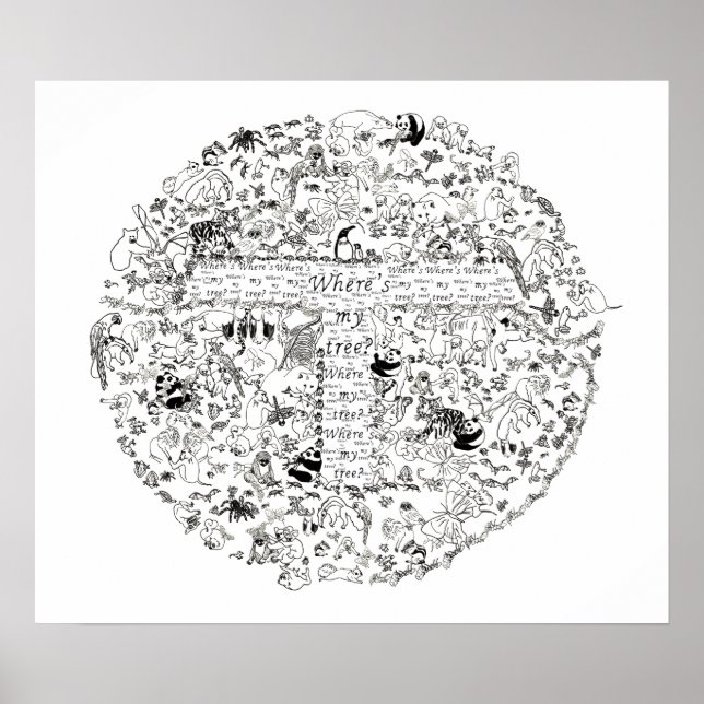 Poster Árvores Animais Ameaçadas Planeta Terra Desenho Ar (Frente)