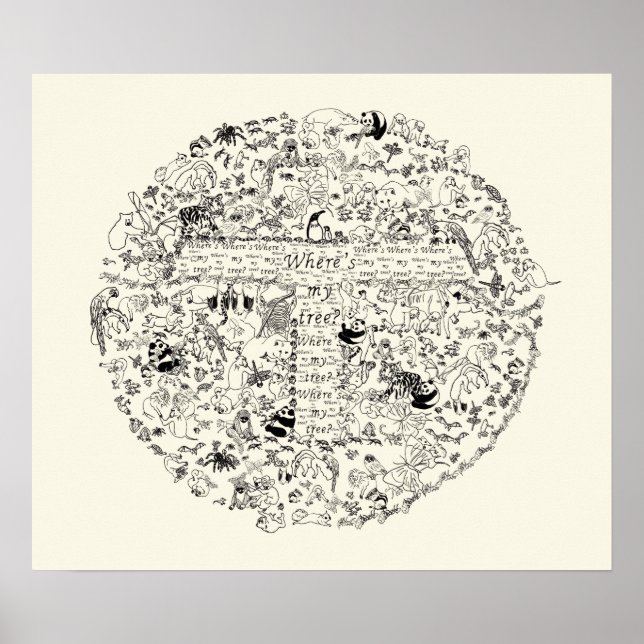 Poster Árvores Animais Ameaçadas Planeta Terra Desenho Ar (Frente)