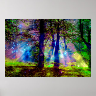 Poster Árvores Arco-Íris Coloridas Floresta Encantada