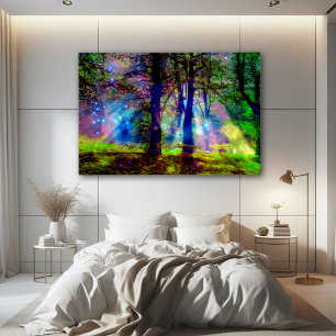 Poster Árvores Arco-Íris Coloridas Floresta Encantada 