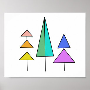 Poster árvores arco-íris geométricas digitais simples tri