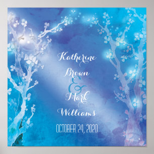Poster Árvores Celestiais Brilhando Casamento Azul