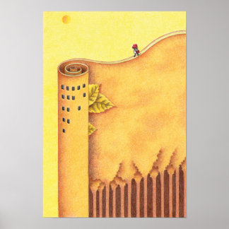 Poster Árvores choupo e uma torre.