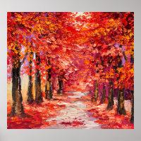 Árvores coloridas do outono, pintura de óleo impre